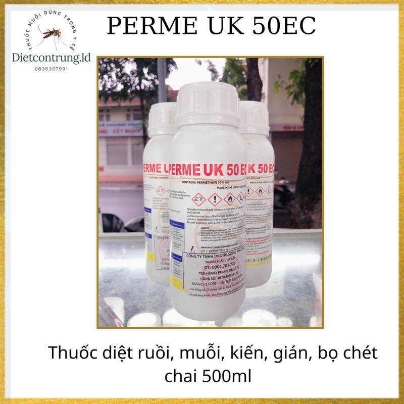 [ thuốc diệt ruồi, muỗi, kiến, gián, bọ chét perme uk 50ec - chai 500ml ]