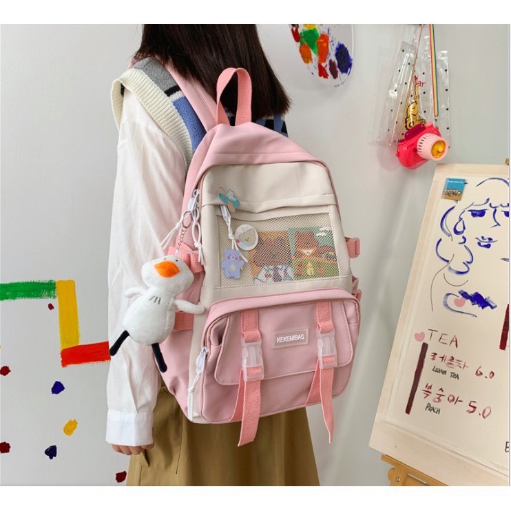 Balo nữ ulzzang chất liệu bố canvas chống thấm nước tặng kèm sticker