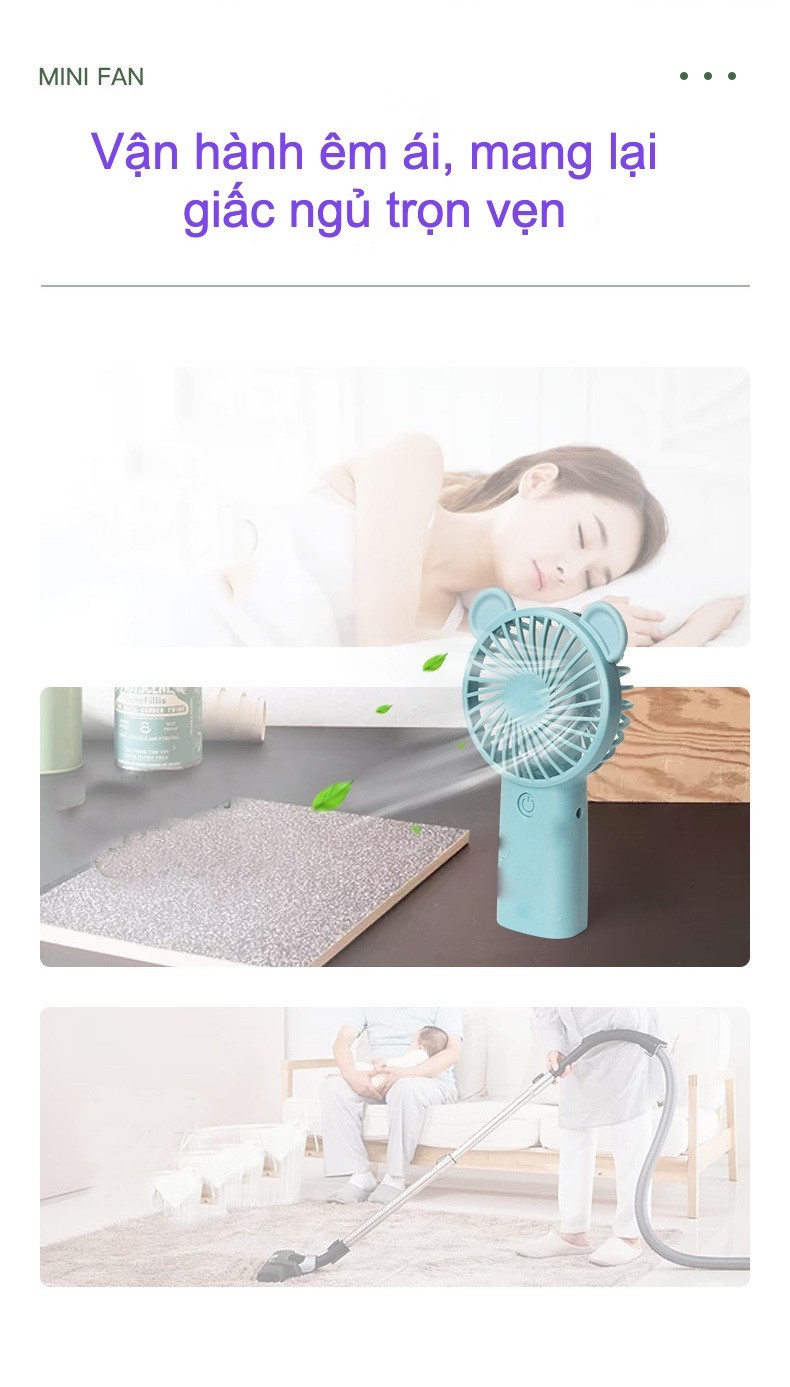 Quạt cầm tay Mini phong cách Hàn Quốc, quạt cầm tay cổng sạc USB, pin dung lượng lớn 1200mAh
