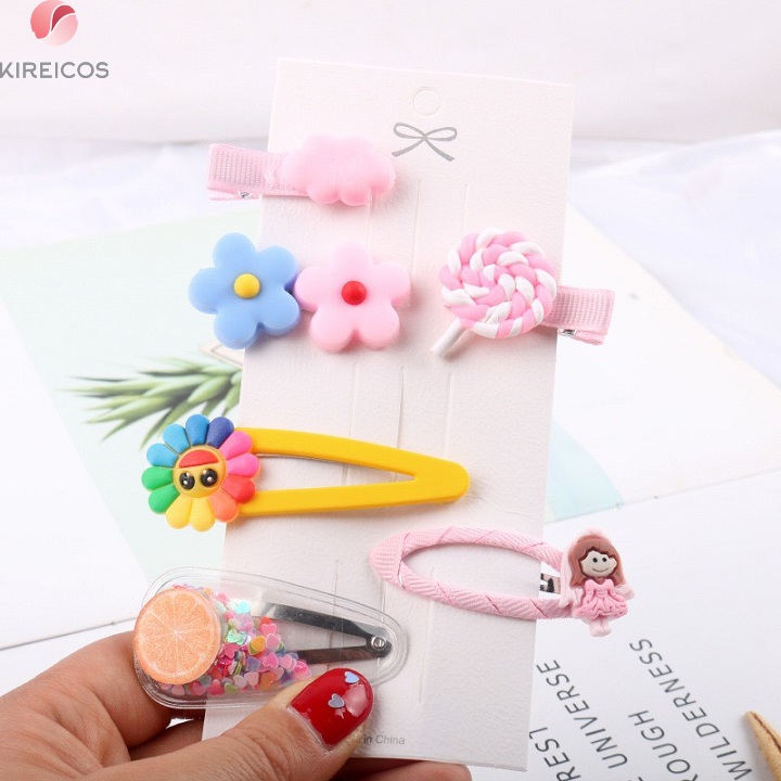 [HCM]Set 6 Kẹp Tóc Bọc Nhựa Dẽo Hình Kẹo Cầu Vồng cho bé - kireicos