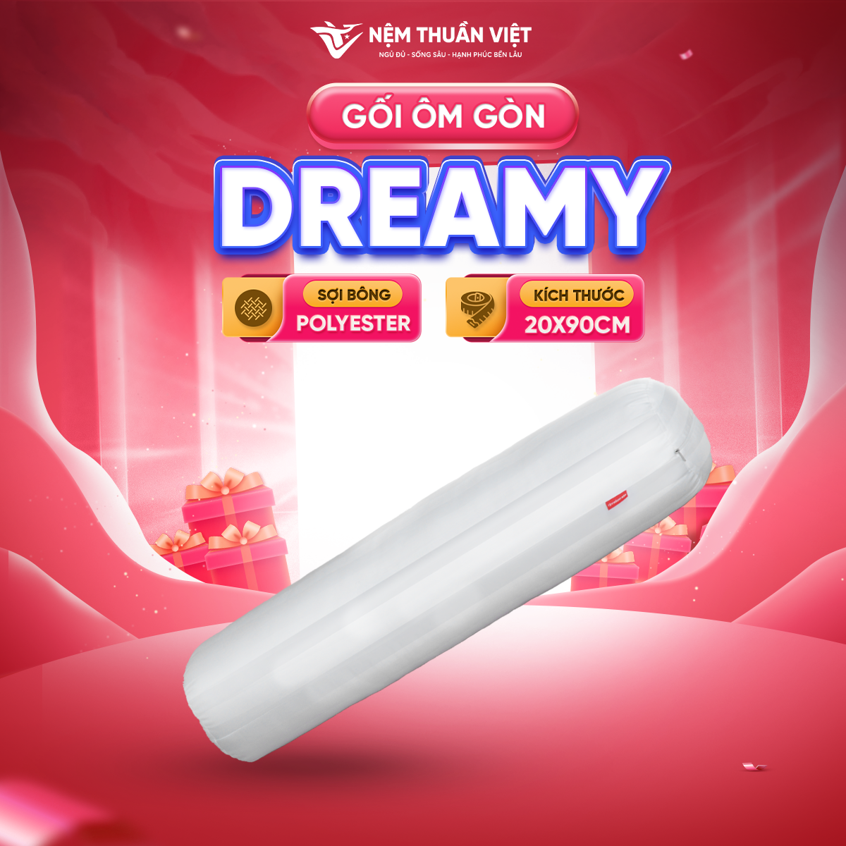 Ruột gối ôm gòn dreamy thuần việt - sợi gòn cao cấp, êm ái - kích thước 20x90cm