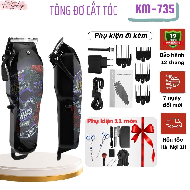 Tặng kéo áo choàng lược Tông đơ cắt tóc tông đơ bấm viền Keimei 735 sạc USB tiện lợi có 4 tốc độ tùy chỉnh