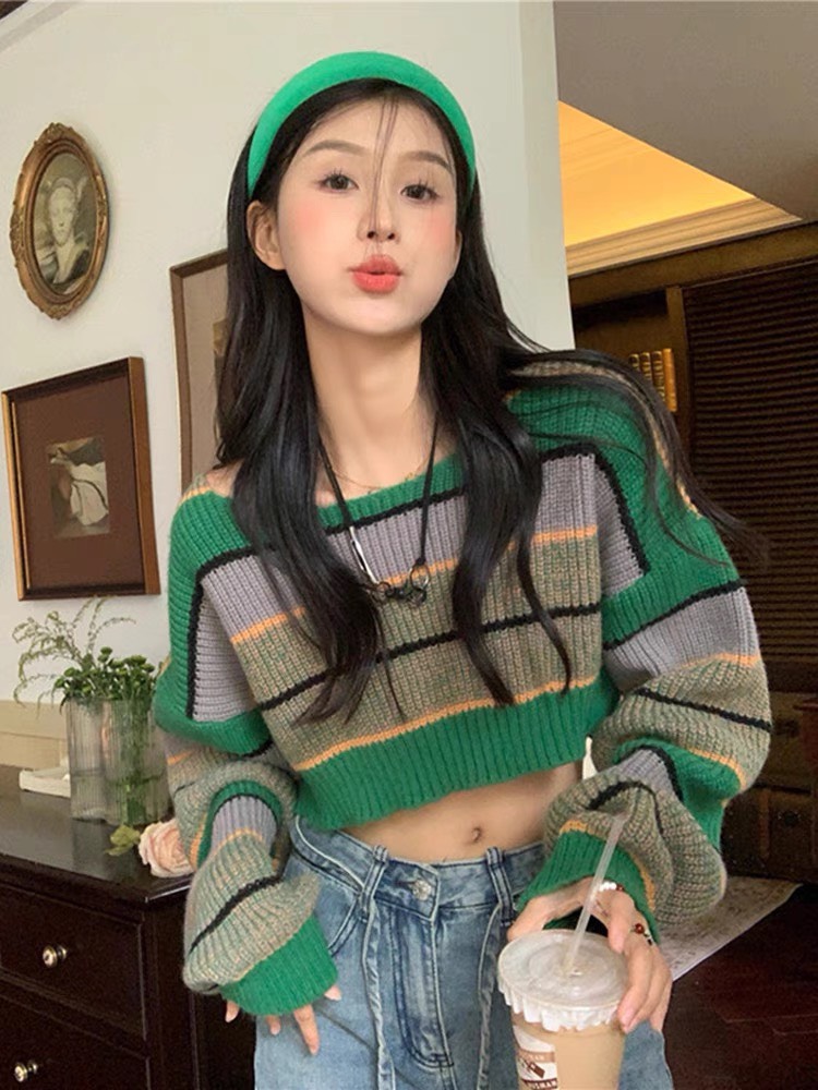 Áo croptop len tay dài pinkstore29 form rộng, phong cách dễ thương a5539