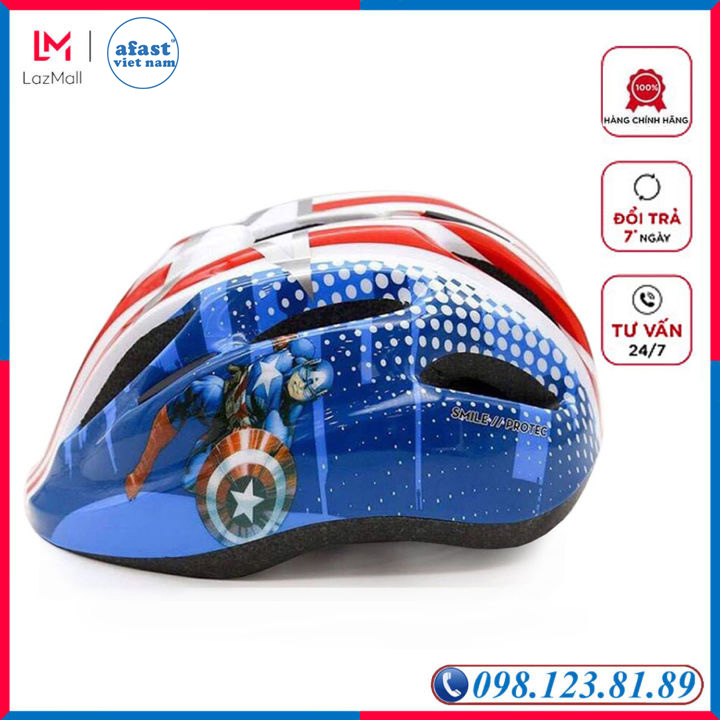 Mũ Bảo Hiểm Xe Đạp Trẻ Em Protec SMILE (WT - 024) Anh Hùng Marvel CapTain America Dành Cho Bé Từ 2 Đến 12 Tuổi - AFAST VIỆT NAM
