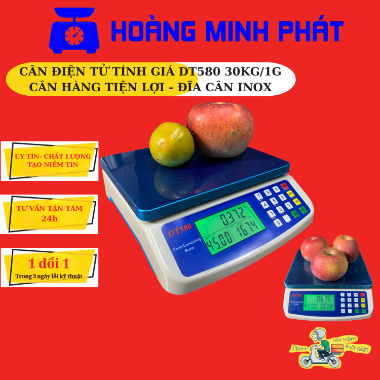 Cân Điện Tử Tính Tiền Giá Rẻ DT580 30kg/1g - Mâm cân INOX 304 (cân điện tử thực phẩm)