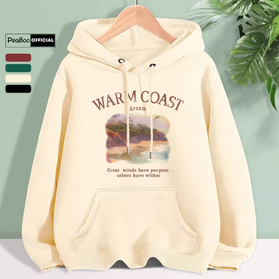  Áo Hoodie BST04 Nam Nữ By PEABOO Unisex Chất Nỉ Lót Bông Mũ 2 Lớp Form Rộng 