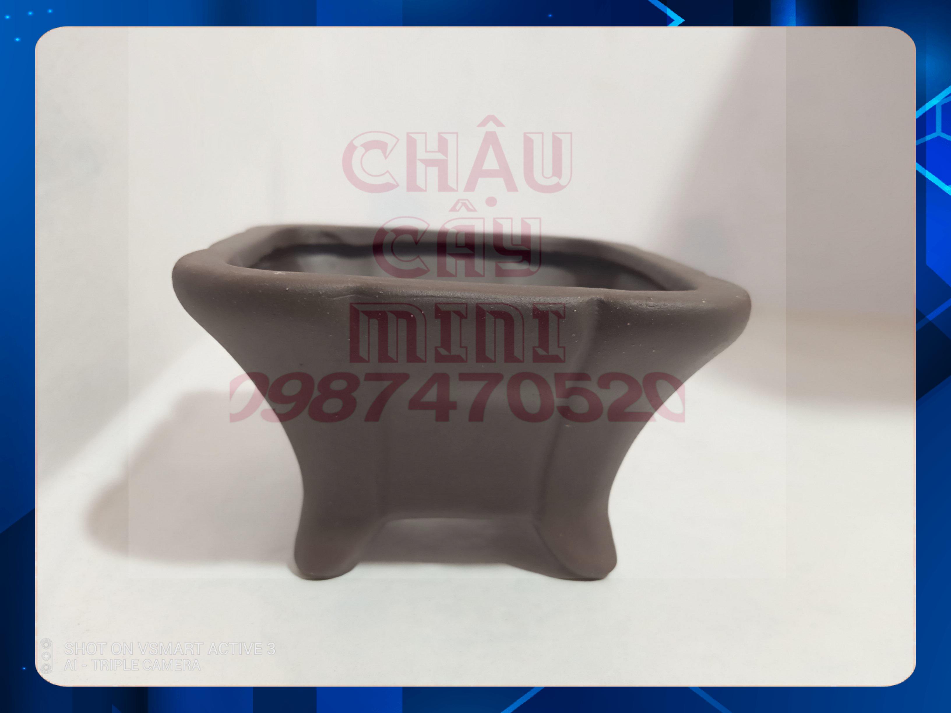 Chậu vuông chân vạc trồng cây mini men xanh, chậu gốm sứ mini cao cấp