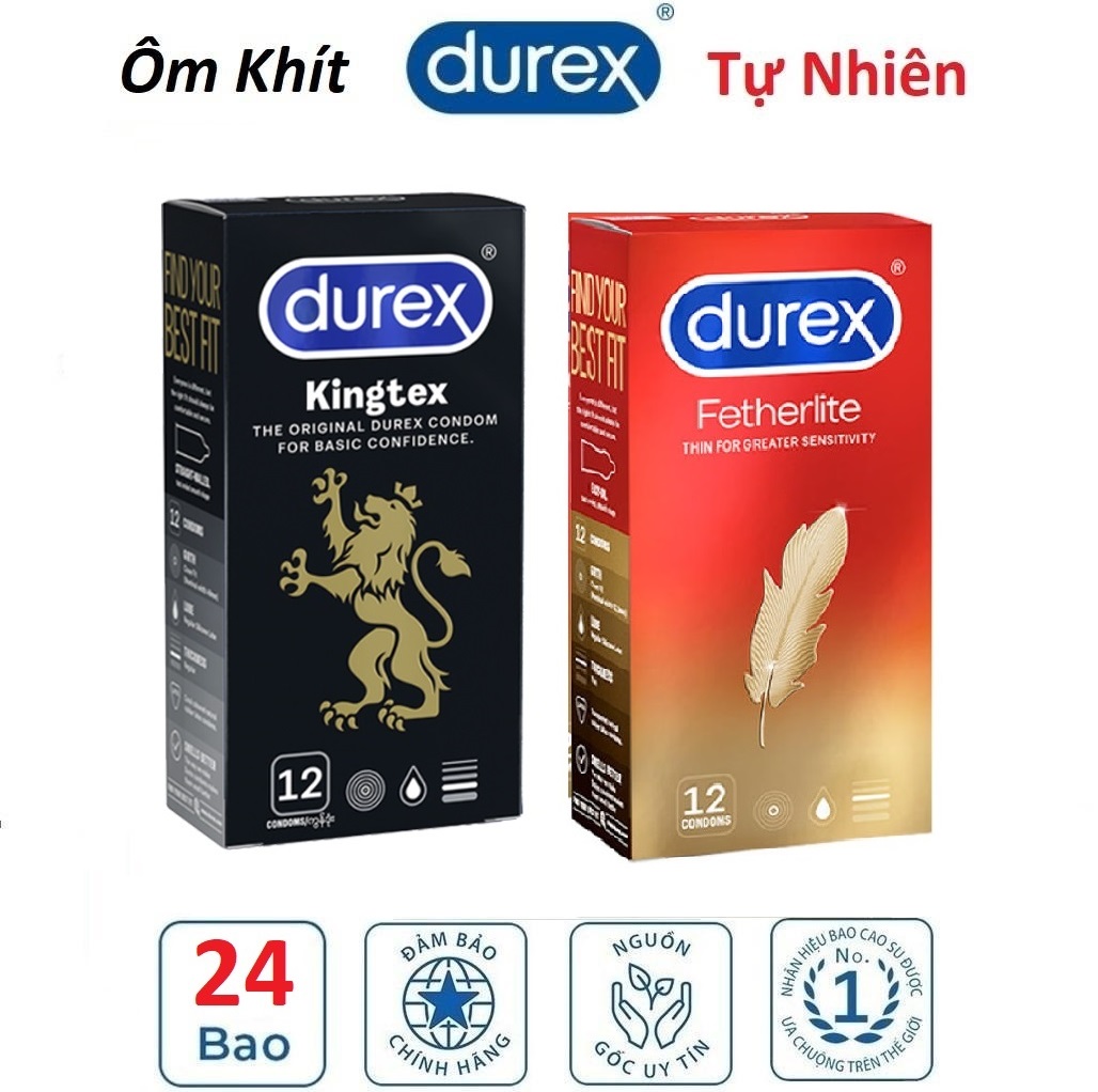 [HCM]Combo 2 hộp Bao cao su Durex Kingtex 12s size nhỏ khỏi lo tuột 49mm & Bao Cao Su Durex Fetherlite 12s siêu mỏng tạo cho cảm giác như không mang