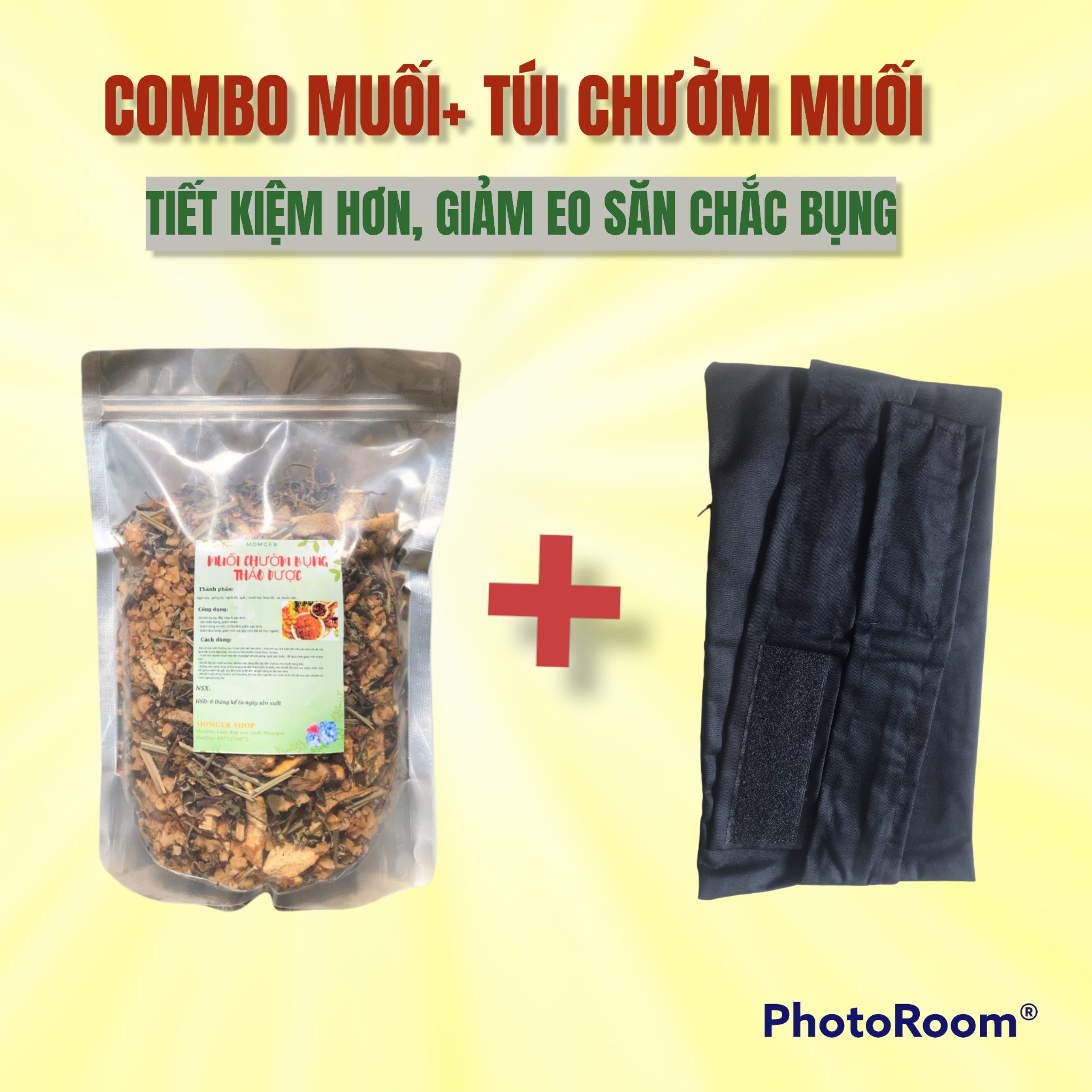 Combo đai+1kg muối chườm bụng thảo dược