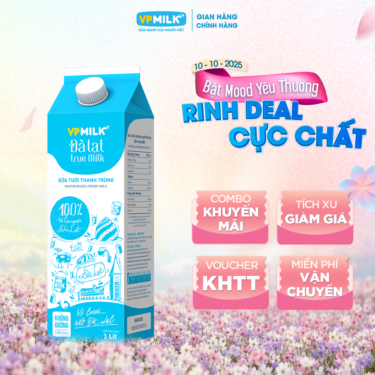 VẬN CHUYỂN HỎA TỐC HCM Sữa Tươi Thanh Trùng Đà Lạt True Milk Không Đường 950ml