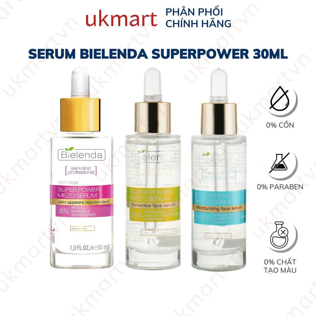 Serum Bielenda Super Power Mezo Skin Clinic Moisturizing Cấp Nước Dưỡng Ẩm Giảm Mụn Căng Bóng Mờ Thâm