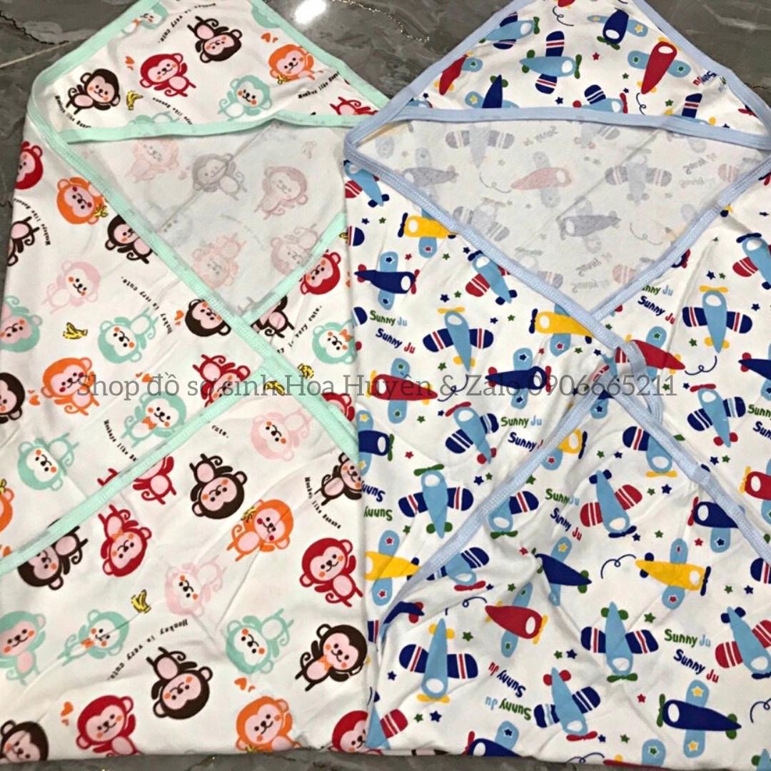 Chăn choàng chăn ủ bé sơ sinh có mũ D- 22 Khăn choàng có nón chuyên dùng cho bé sơ sinh Combo 2 cái