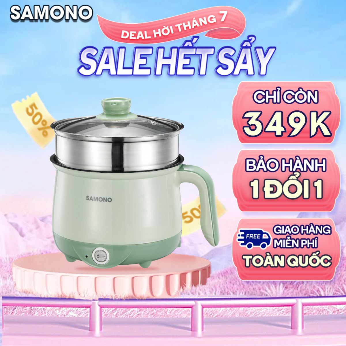(BH 1 Năm)Samono Nồi nấu đa năng 1.5L thích hợp văn phòng/ký túc xa, nồi điện nồi lẩu kèm xửng hấp, nấu lẩu/canh/rau/mì cho 2 người ăn nhanh SW-DG01/SW-DG05