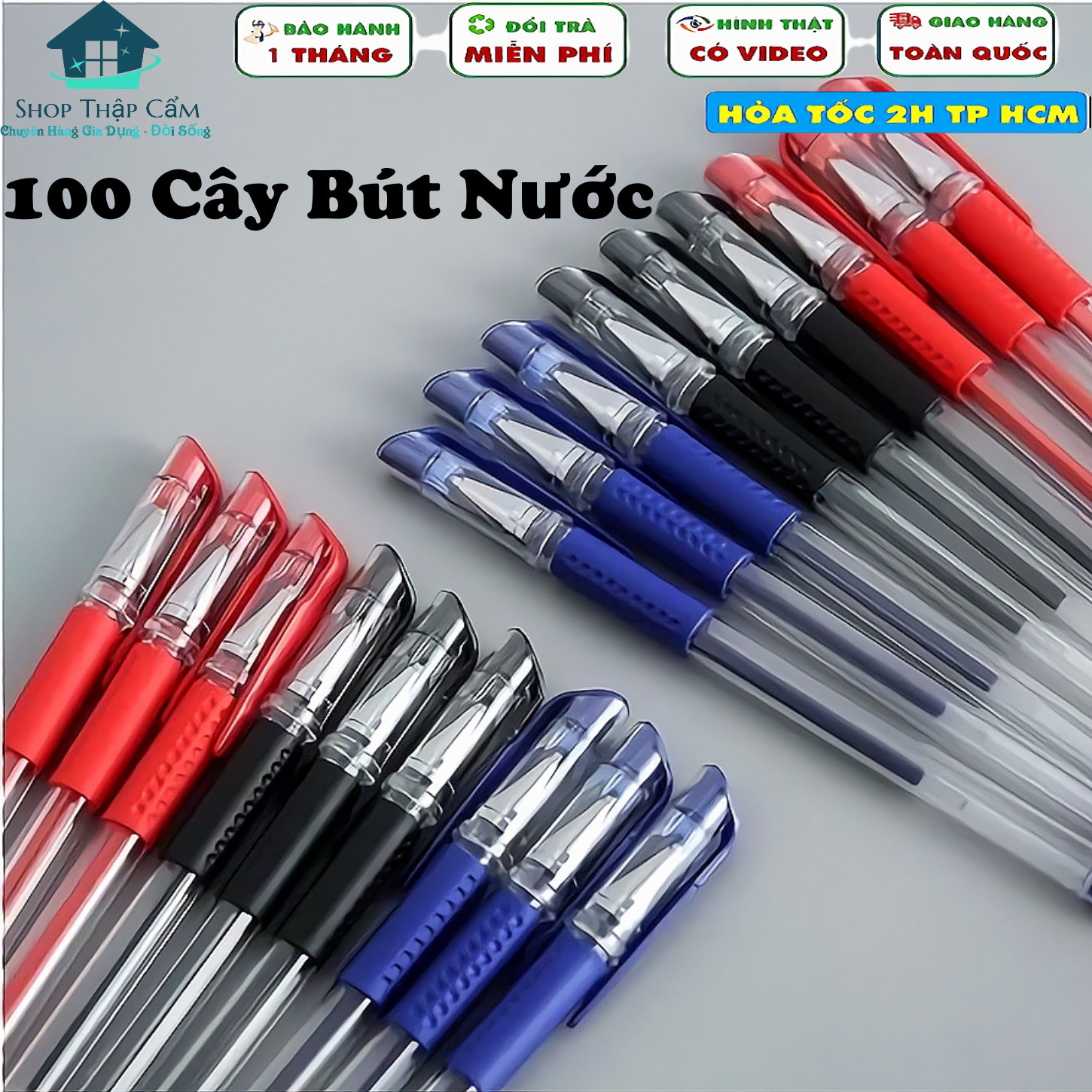 Bút Bi Nước Set 100 Cây , Bút Viết Văn Phòng Mực Đều Nét Chữ Đẹp - CÓ PHÂN LOẠI MÀU SẮC