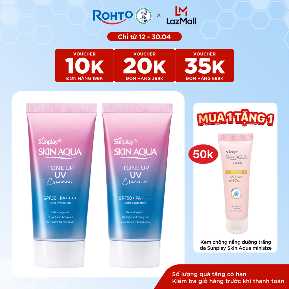 [VB] Bộ đôi kem chống nắng nâng tông Skin Aqua Tone up Lavender cho da tối màu & da vàng, dạng tinh chất Sunplay Skin Aqua Tone Up UV Essence Lavender SPF 50+ PA++++ 50g