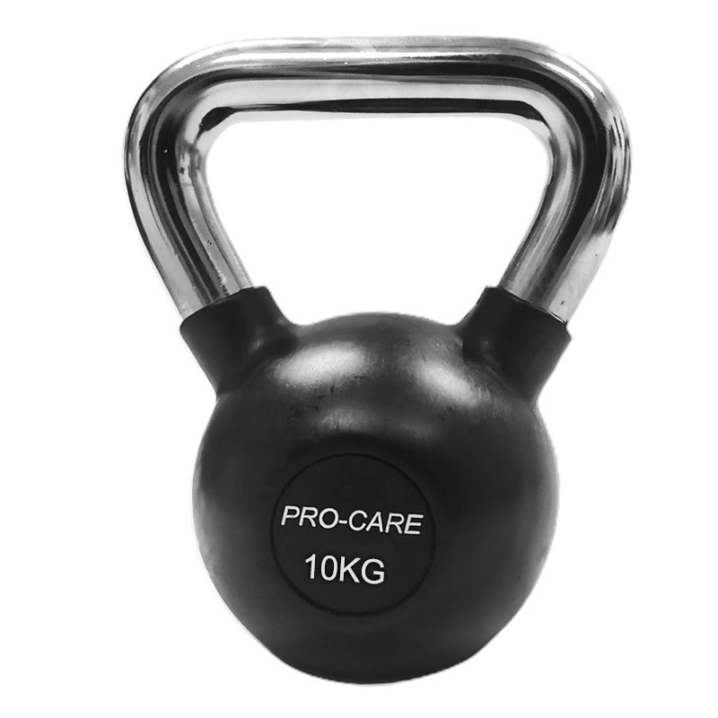 Procare 10kg Black Rubber Kettlebell with Chrome Handle