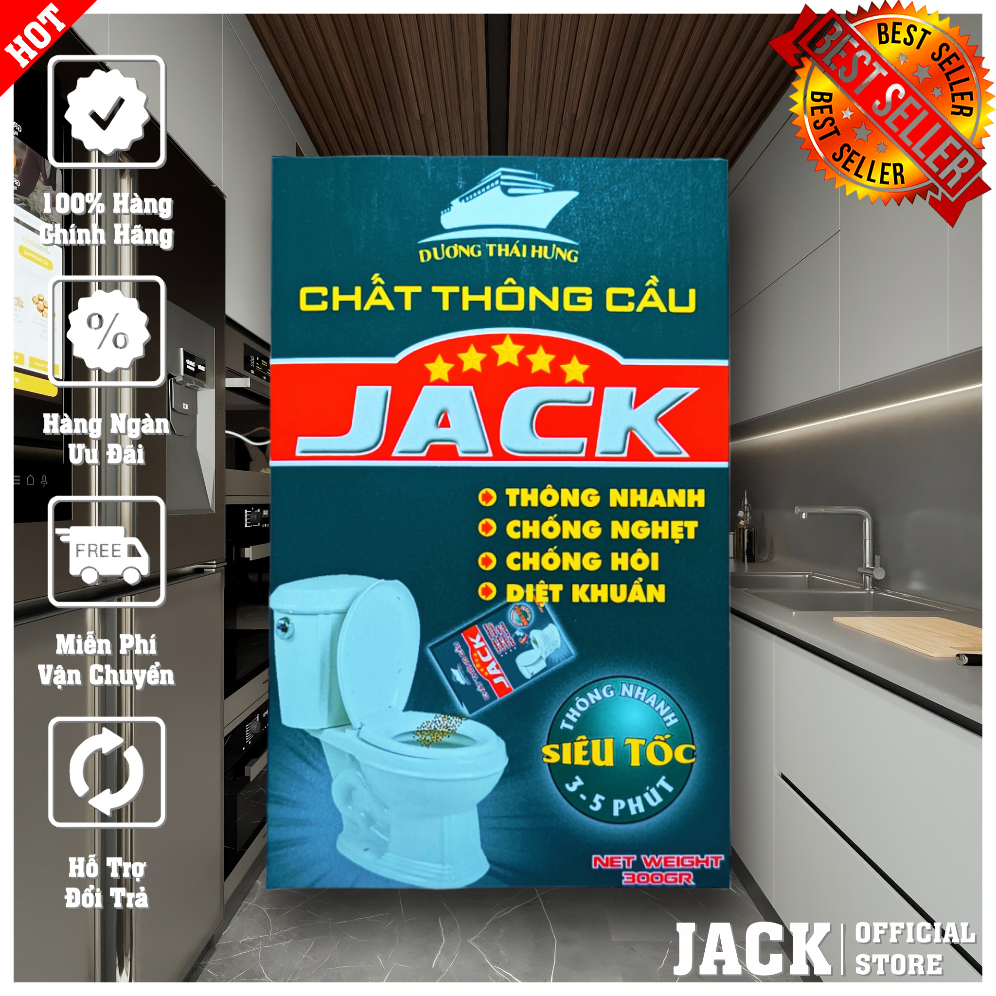 Bột thông bồn cầu, thông cống loại chuyên dụng cực mạnh, thông tắc nhanh chóng jack 300gr