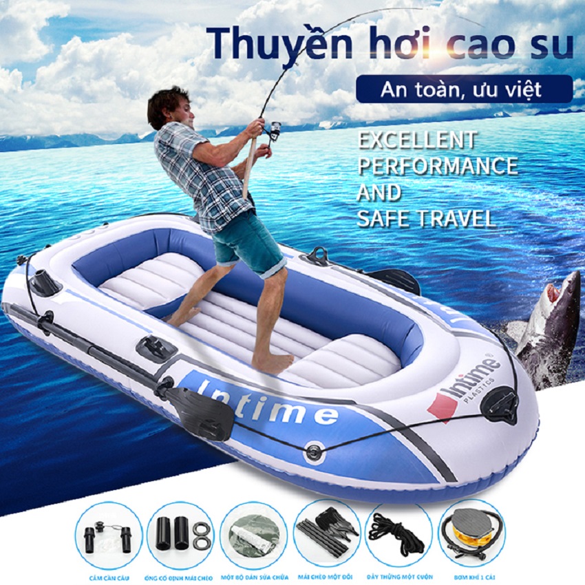 Thuyền hơi câu cá ( KÈM BƠM ), xuồng dã ngoại, kayak có mái chèo thuyền hơi INTIME size 200,400 cho 2- 4 người, Thuyền dã ngoại -  HAPPY HOME