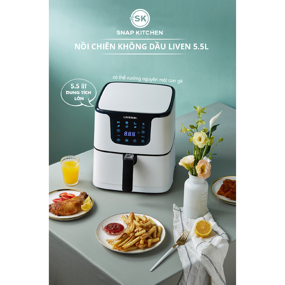 Nồi chiên không dầu siêu to khổng lồ điện tử Liven 5.5 Lít Màn hình LCD công nghệ Mỹ (U.S.A) Bảo hành 12 tháng