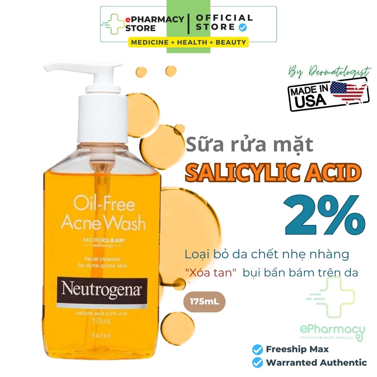 Sữa rửa mặt neutrogena oil-free acne wash - dành cho da dầu, mụn 175ml