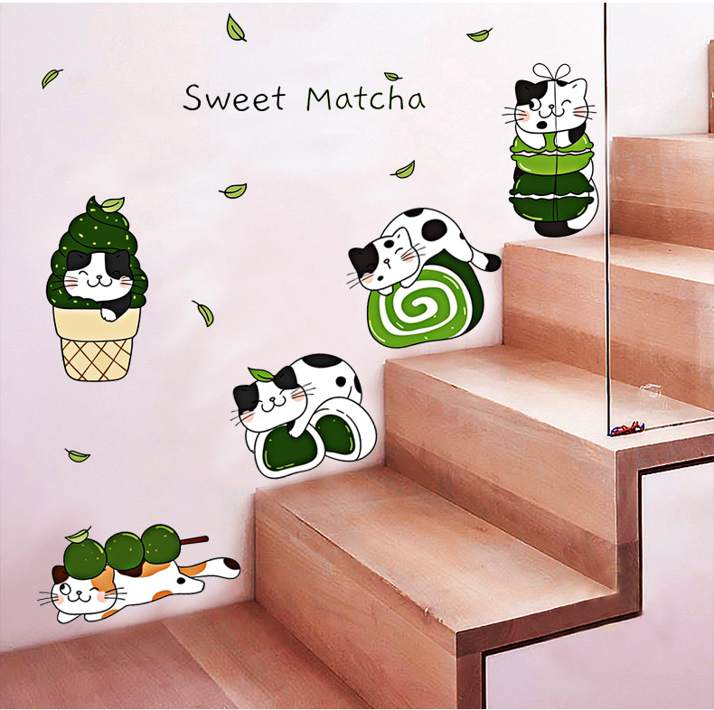 Decal dán tường mèo matcha - trang trí phòng bé - thuthaodecor