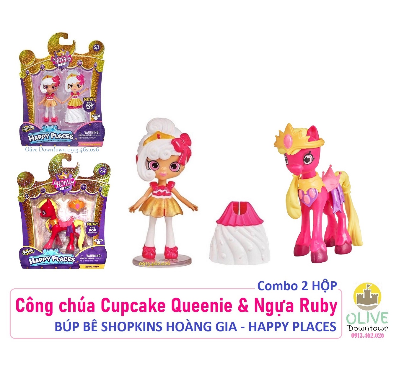 Combo 2 Hộp búp bê Shopkins - Công chúa Cupcakes và Ngựa Hoàng gia Ruby - Shopkins Dolls Playset - Full Box