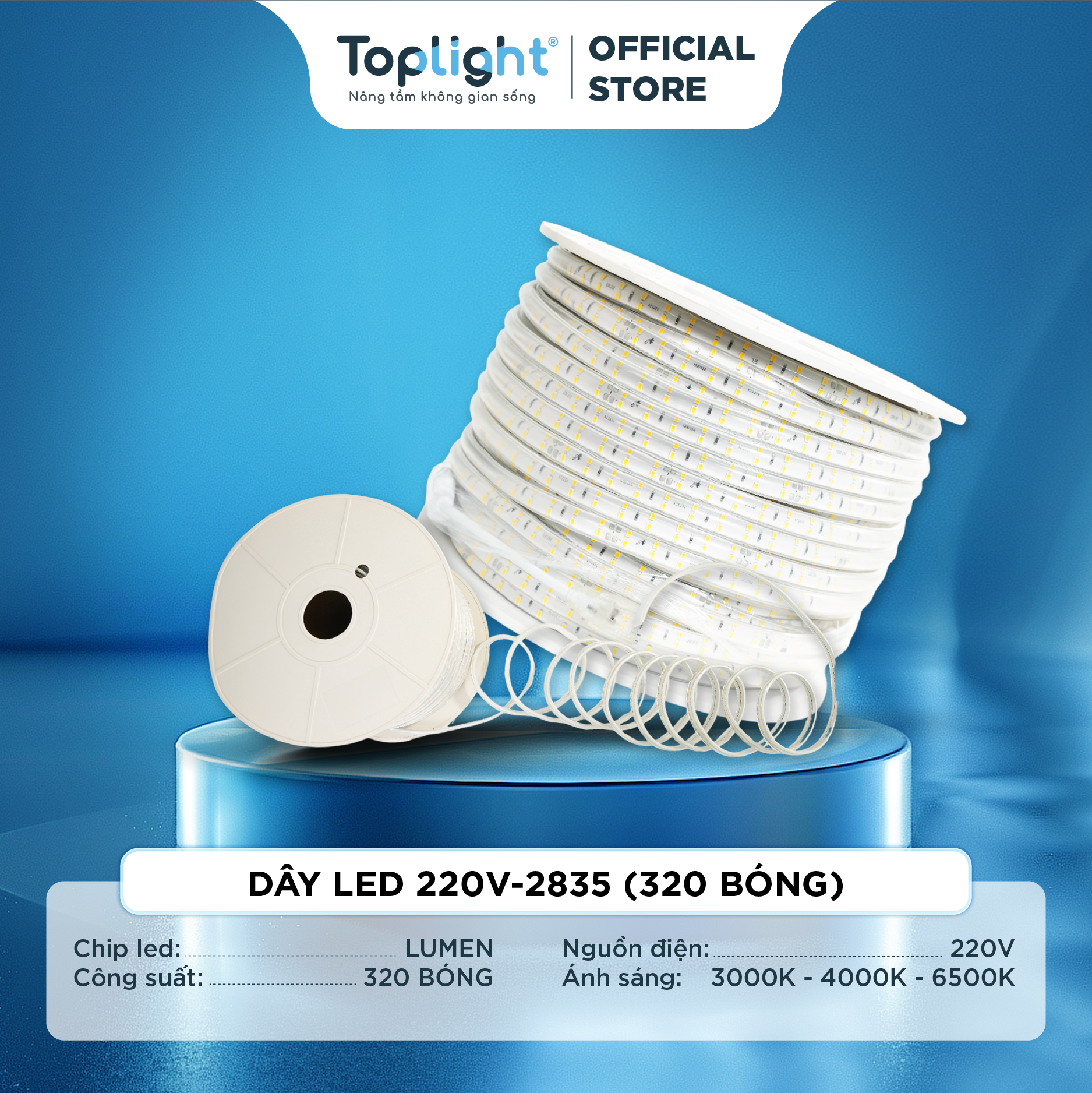 DÂY LED TOPLIGHT 220V – 2835 100M SIÊU SÁNG 60-320 BÓNG, 1-5 HÀNG BÓNG