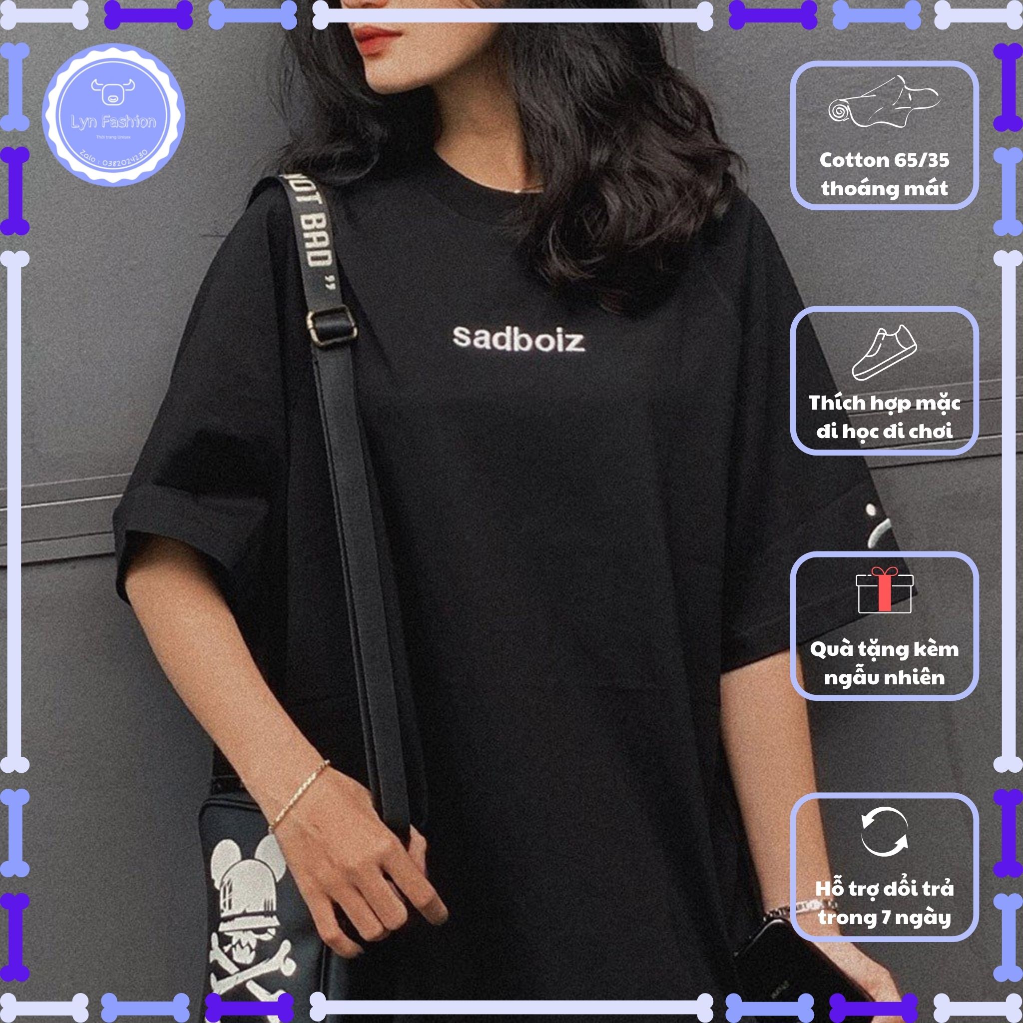 Áo thun tay lỡ form rộng unisex Sadboiz Signature logo thêu cực hot 2021 AT008 L.Y.N'S Fashion