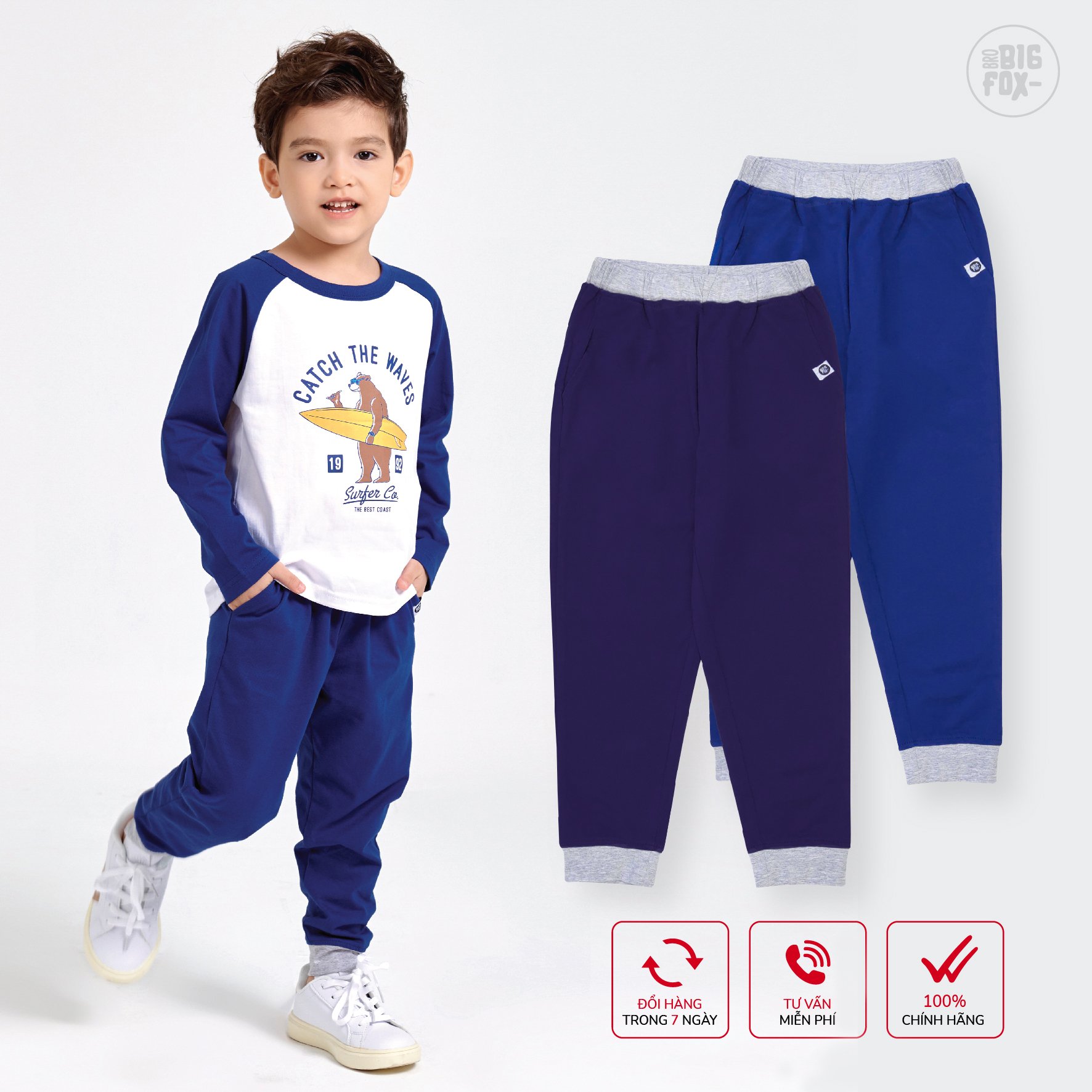 [HÀNG VIỆT NAM] Quần thun bé trai Bigfox - Miss Meow quần dài cho bé chất cotton phong cách Âu Mỹ phối màu 3-8 tuổi