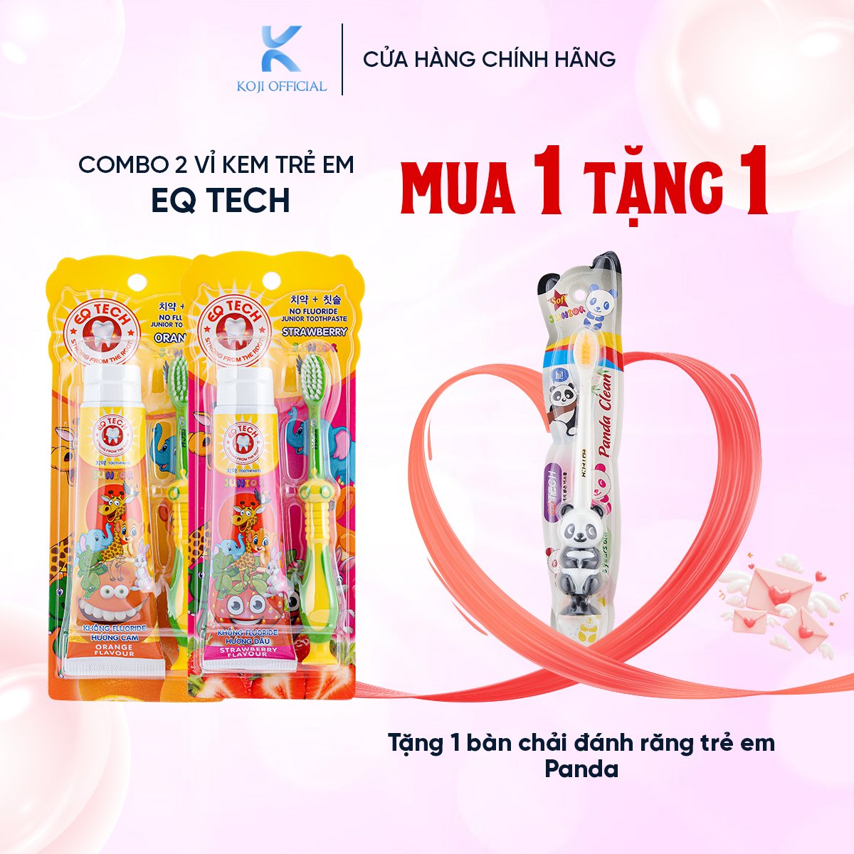 Bàn chải + Kem đánh răng trẻ em EQ Tech Junior kem đánh răng cho bé từ 2 đến 8 tuổi dạng Gel trong suốt có thể nuốt được hương dâu cam chuối