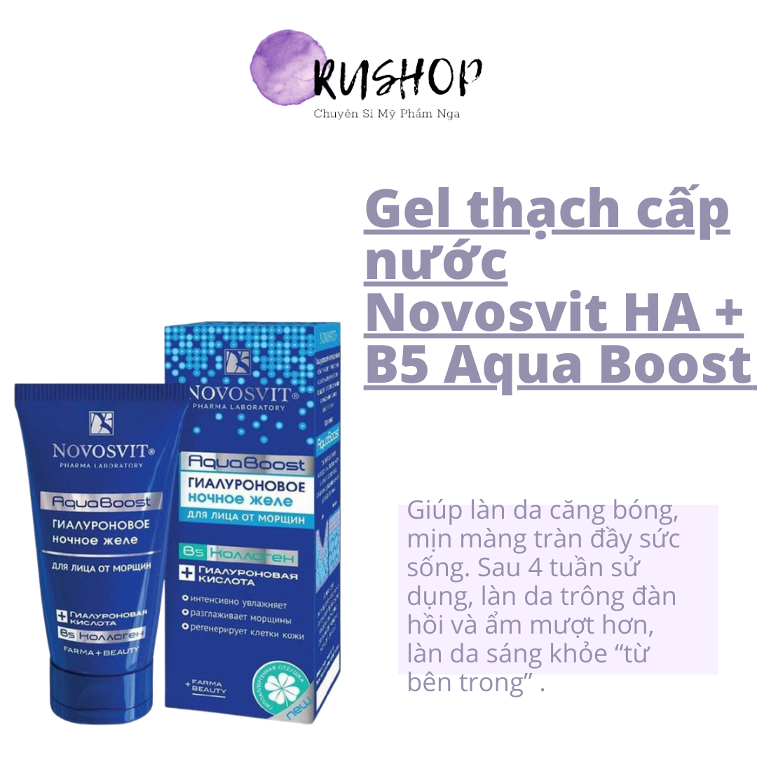 Gel thạch cấp nước Novosvit HA + B5 Aqua Boost dưỡng ẩm, tái tạo, phục hồi da