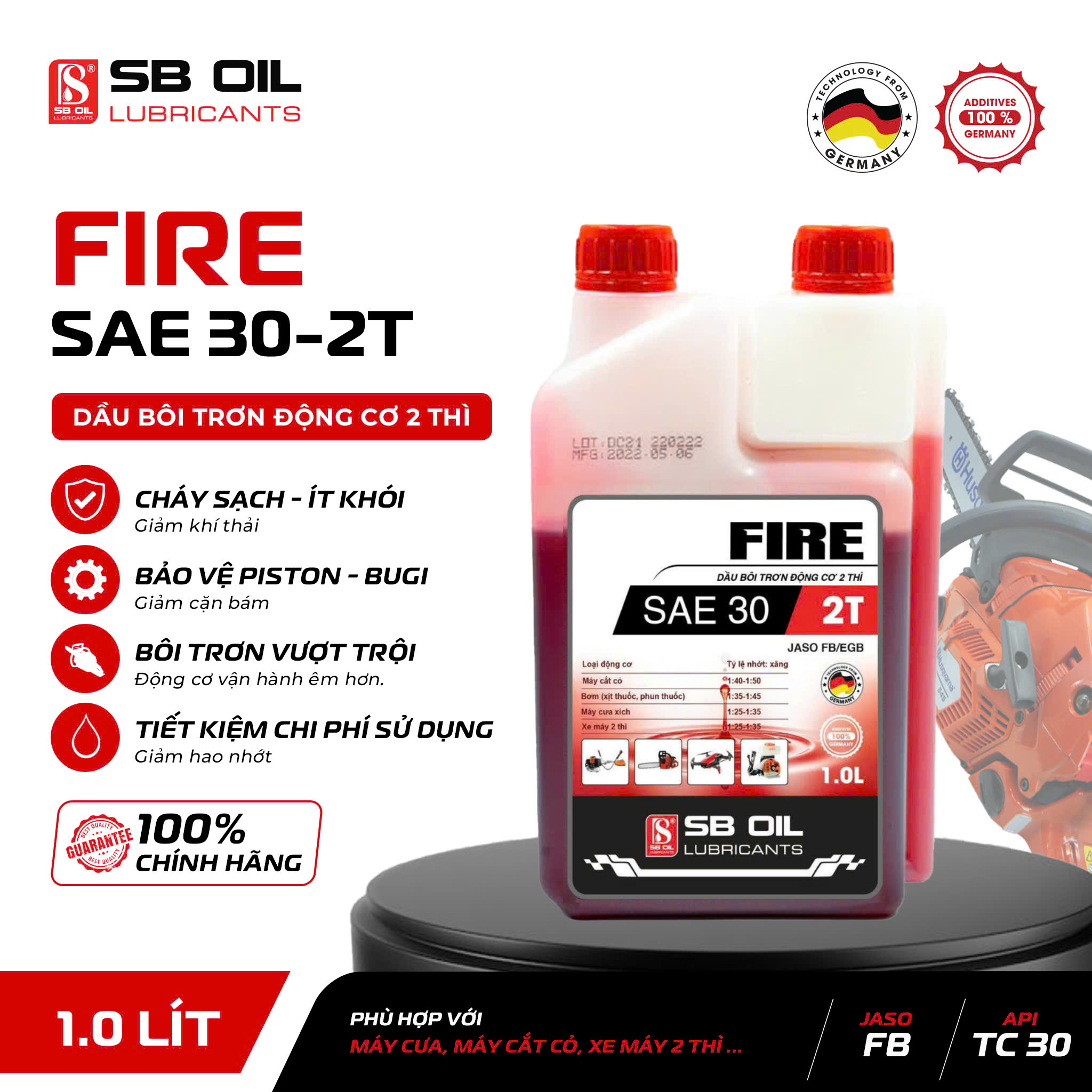 Lawn Mower and Chainsaw Engine Oil Sb Oil 2-Stroke Oil Fire Sae 30 Jaso Fb/Egb Red (1L), Lubricant Oil for Effective Lubrication Giá 140,000 Đồng*Miễn phí vận chuyển