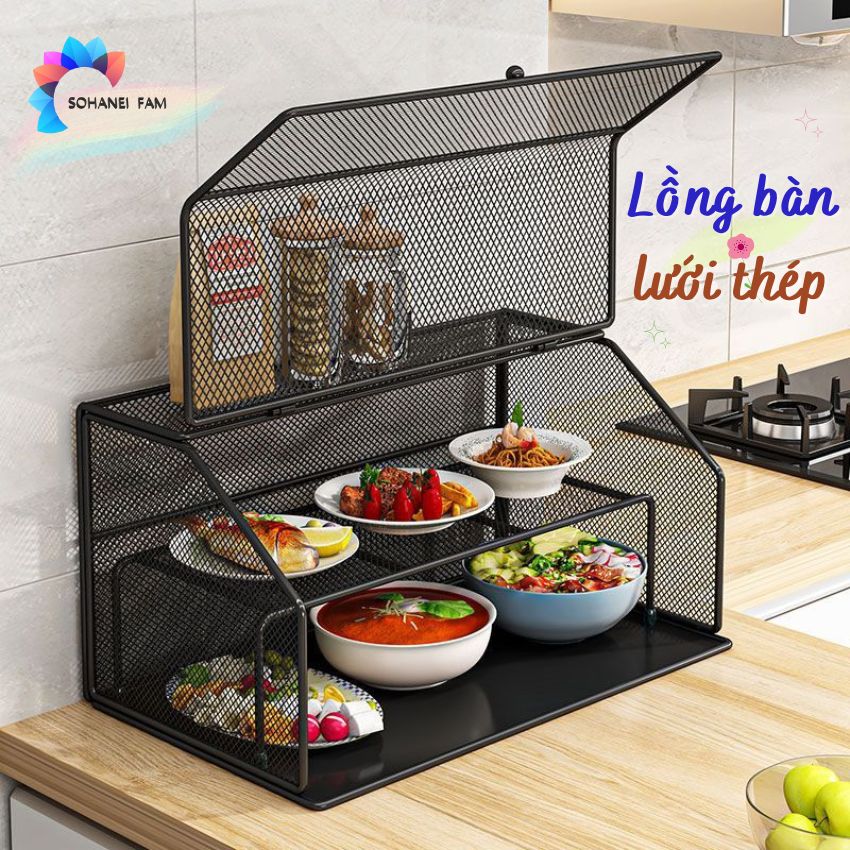 Lồng bàn lưới thép 2 tầng chắc chắn, kệ đựng thức ăn chống côn trùng, ruồi gián chuột,...-sohanei fam