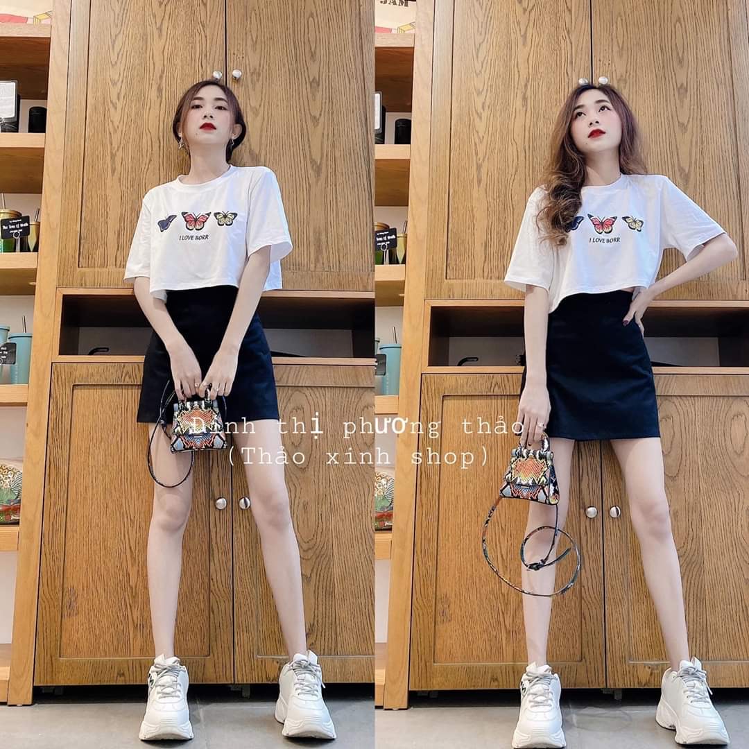 Áo croptop nữ in hình bướm phiêm bản siêu xinh -nauy
