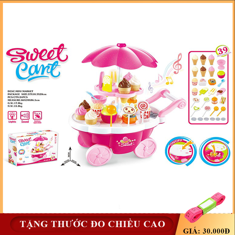 Xe kem, xe đẩy bán kem dùng pin có đèn và nhạc cho bé gái.