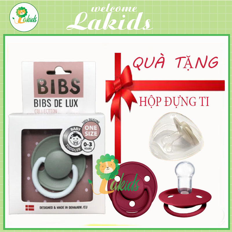 Ti giả cho bé Bibs DELUX nhập khẩu Đan mạch được làm từ SILICON không mùi dành cho bé từ 0-3 tuổi tặng kèm hộp đựng trị giá 20k