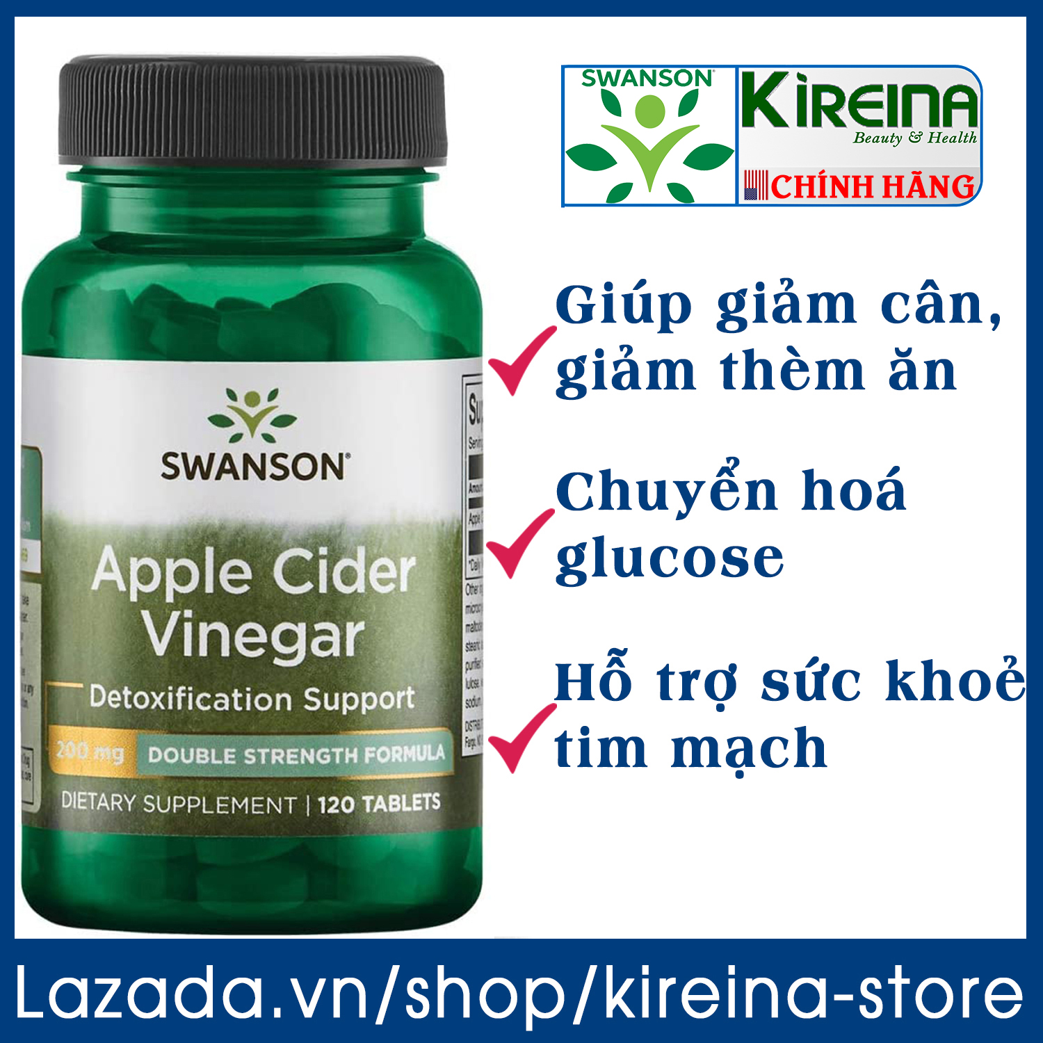 Viên uống tinh chất táo hỗ trợ tiêu hóa kiểm soát cân nặng Swanson Apple Cider Vinegar (200 mg 120 viên / 625 mg 180 viên)