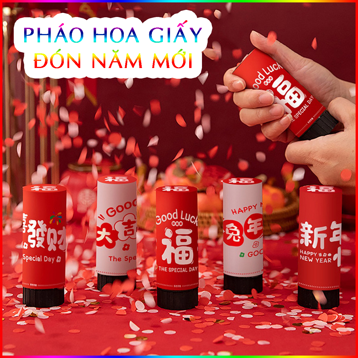 Pháo hoa giấy cầm tay mini bằng nhựa mừng năm mới