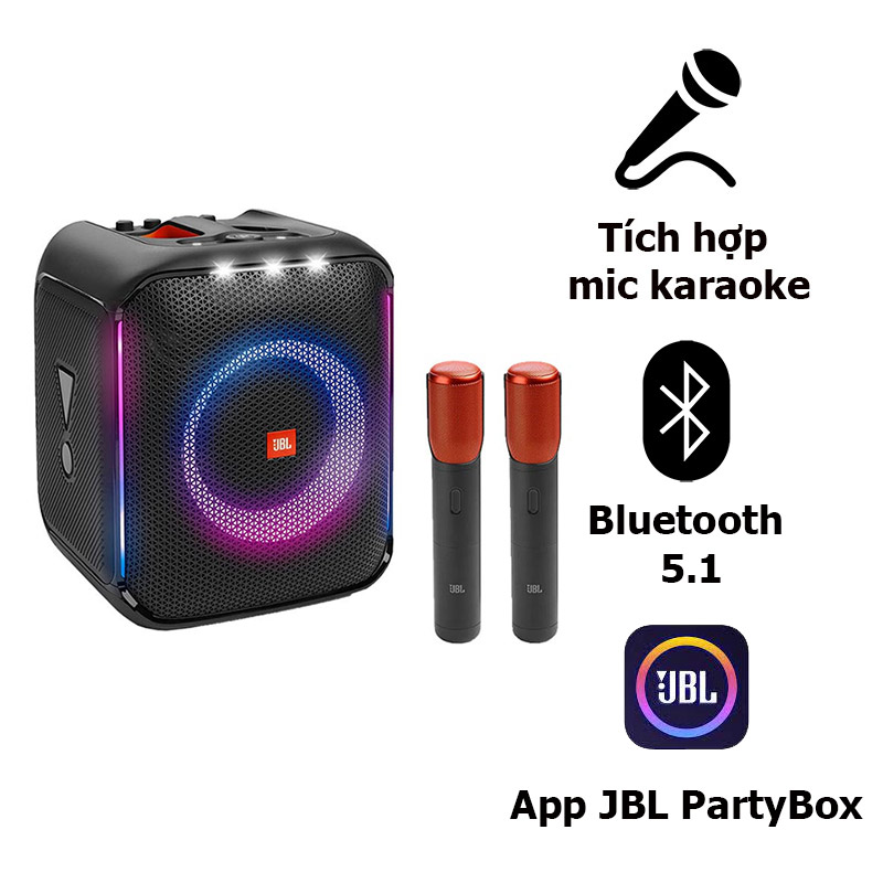 Loa JBL PartyBox Encore Essential (100W, Pin 6H, Bluetooth 5.0, New 2023)/JBL PartyBox Encore (100W, Pin lên tới 10H, Bluetooth 5.1, Kèm 2 Micro - New 2023)