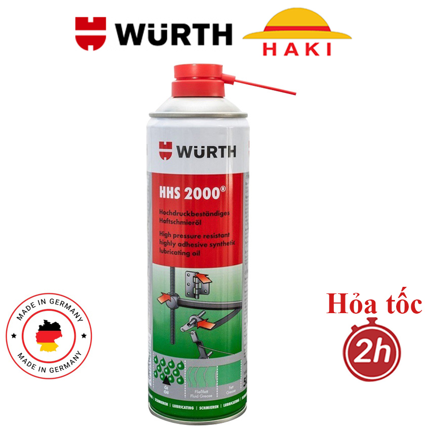 Mỡ bò nước bôi trơn: chai xịt mỡ bò bôi trơn chịu nhiệt va đập Wurth nhập Đức 500ml
