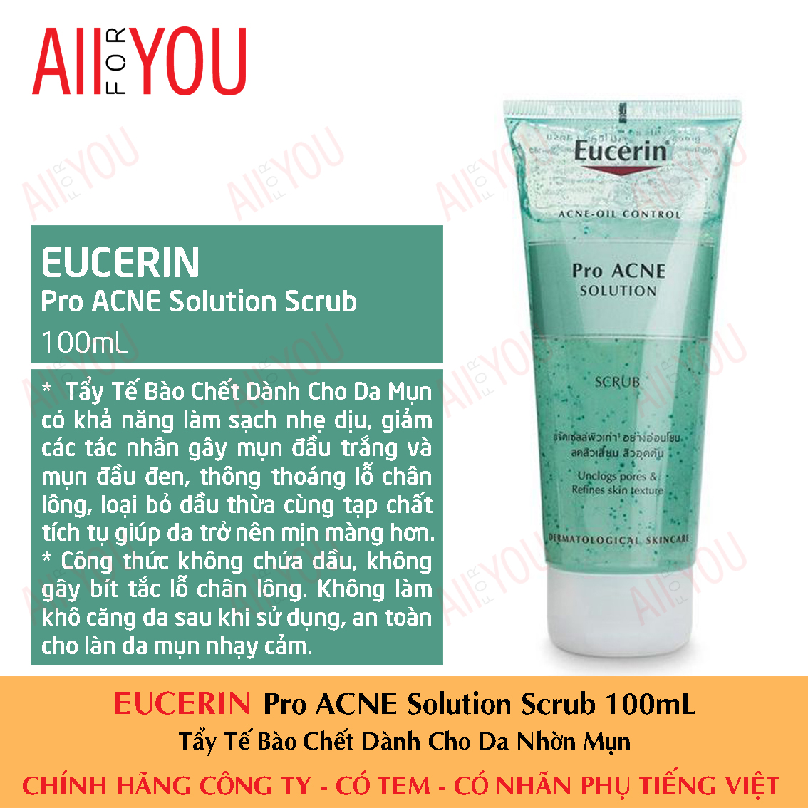 Eucerin pro acne solution scrub 100ml - tẩy tế bào chết dành cho da nhờn mụn.