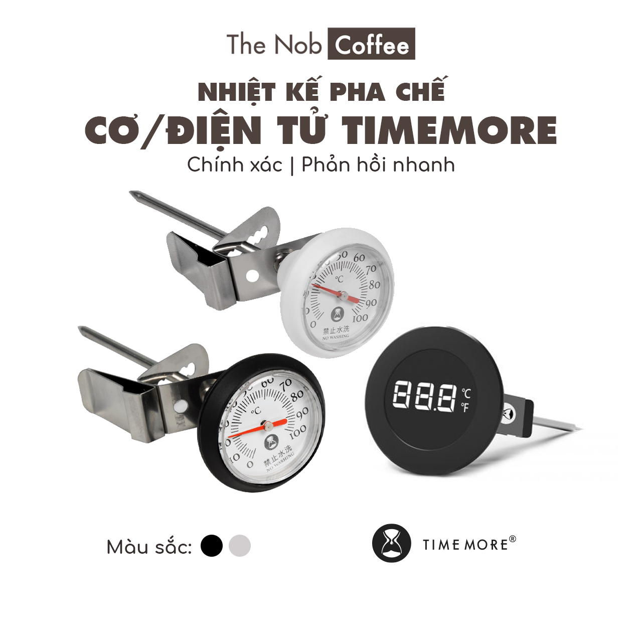 Nhiệt kế pha chế chuyên dụng Timemore - đo nhiệt độ nước chuẩn xác, tích hợp kẹp ấm