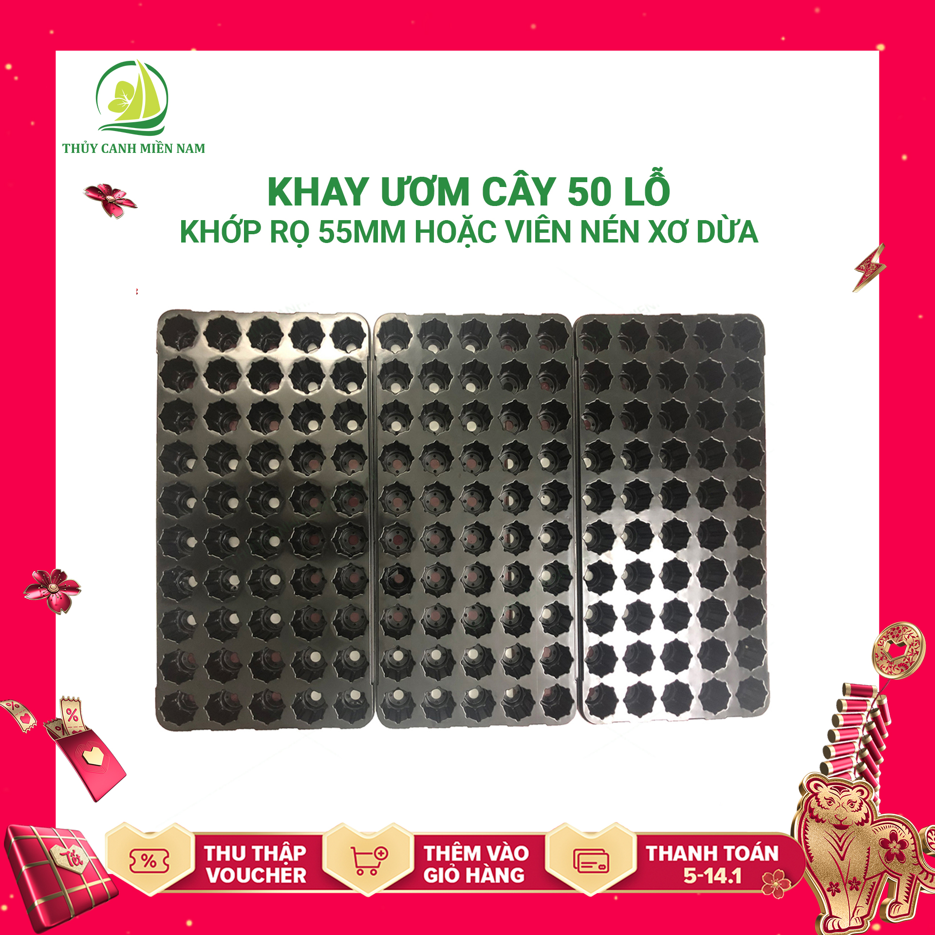 [MỚI] Khay ươm viên nén 50 lỗ dành cho rọ 55mm (lỗ khoét 45mm) và viên nén xơ dừa