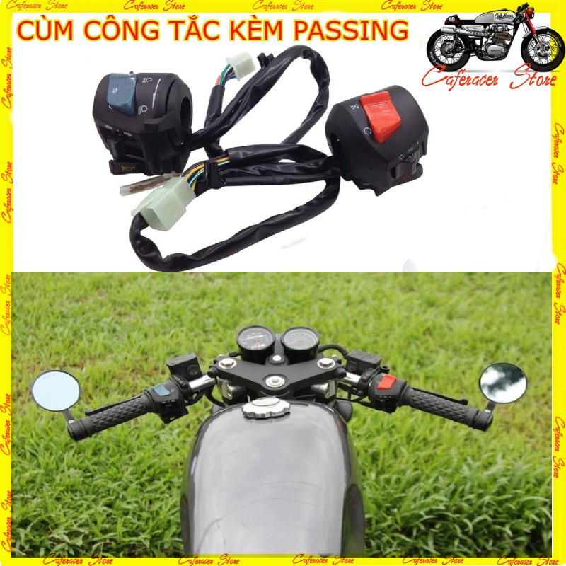 Bộ cùm công tắc đá pastsinh 💎 bộ cùm công tắc độ có kèm passing , phổ thông tay lái 22mm