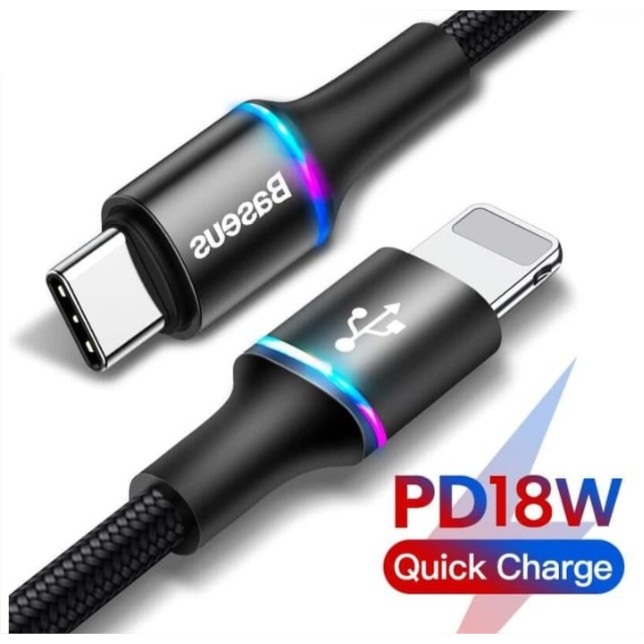[HCM]Cáp sạc nhanh PD18W Baseus Halo Type-C sang Lightning vải dù cao cấp tích hợp đèn Led báo pin dài 1M cho iPhone
