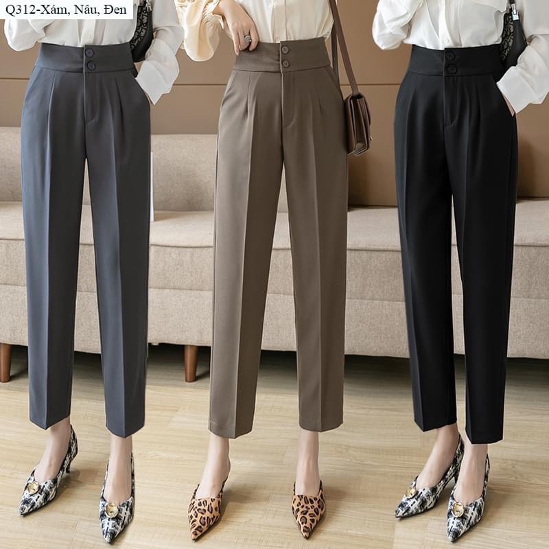 Quần baggy nữ 2 khuy cạp to vải tuyết mưa thoáng mát, fom chuẩn m830