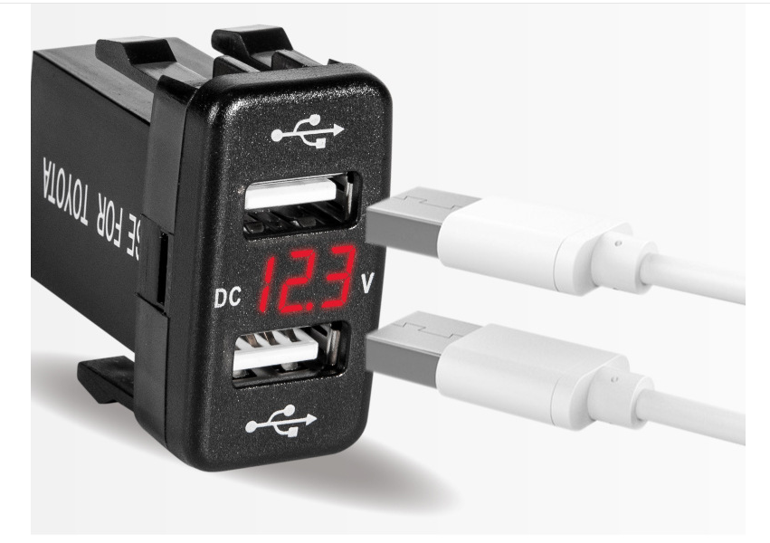 Bộ sạc nhanh chia 2 cổng USB cho Toyota có hiển thị điện áp