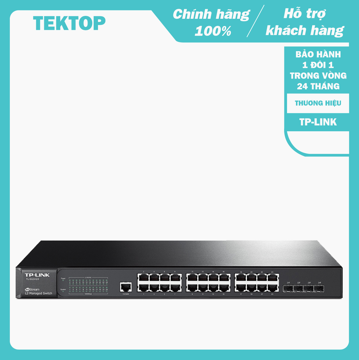 Bộ chia tín hiệu 24 cổng l2 kết hợp với 4 khe module quang sfp tp-link tl-sg3424 dành cho doanh nghiệp