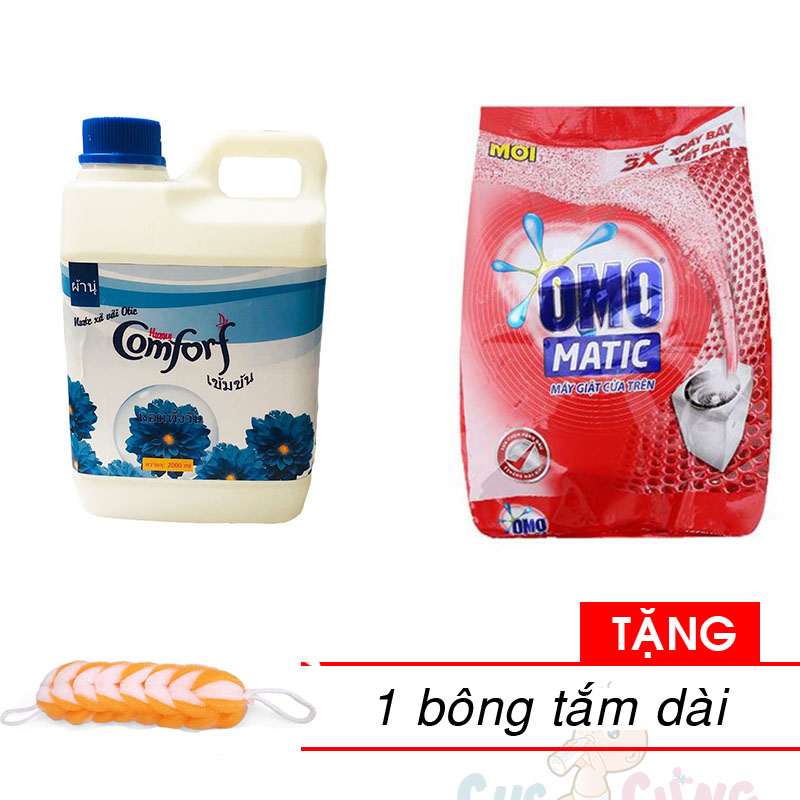 SET Nước xả vải hương Comfort Thái Lan 2L BAN MAI + Bột giặt OMO MATIC 6kg cho máy giặt cửa trên Tặng 1 bông tắm màu ngẫu nhiên