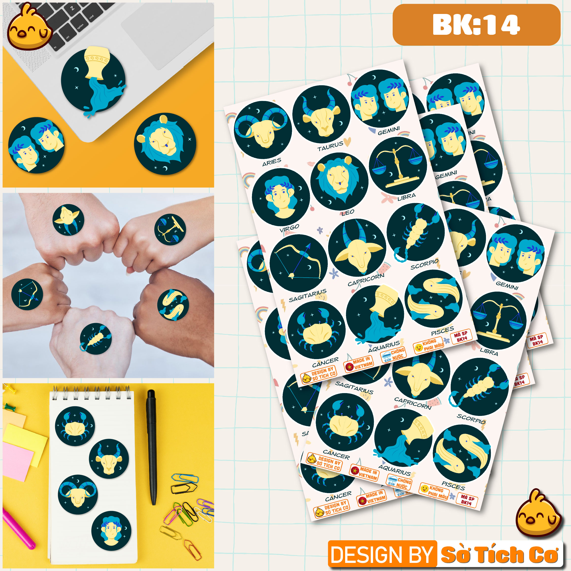 Set sticker cung hoàng đạo - sticker dán sổ, điện thoại, laptop, mũ bảo hiểm, vali,... msp: bk14